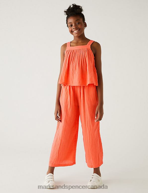 Kids Coral Clothing Marks & Spencer Pure Cotton Wide Leg Trousers 20VTD8424 - Marks and Spencer outlet