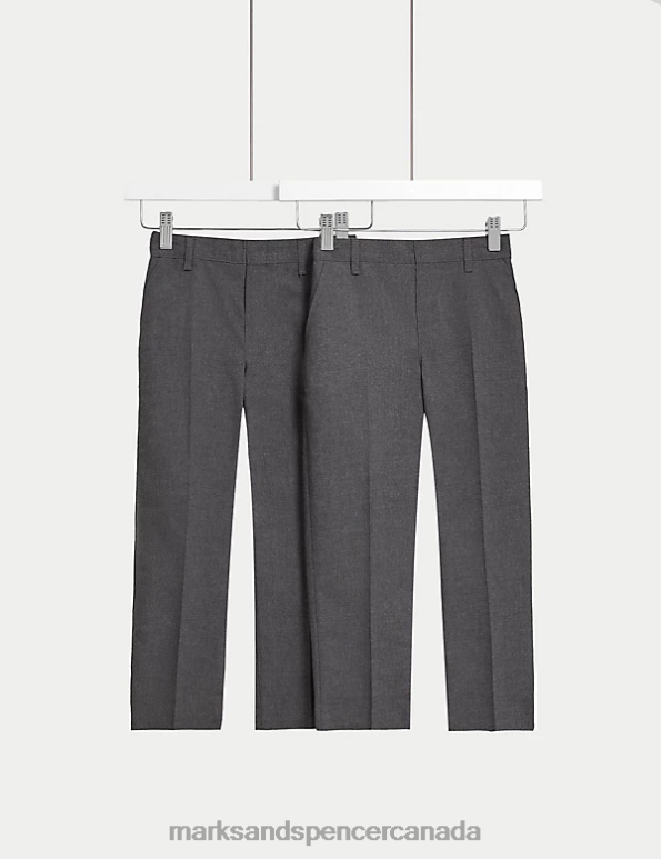 Kids Grey Clothing Marks & Spencer 2pk Easy Dressing School Trousers 20VTD8270 - Marks and Spencer Canada locations