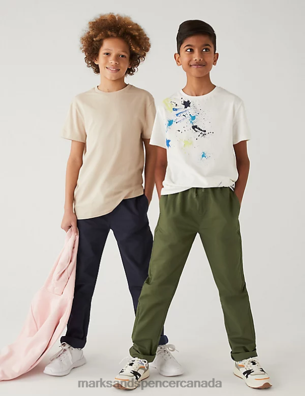 Marks and Spencer near me - Kids Khaki Mix Clothing Marks & Spencer 2pk Pure Cotton Ripstop Trousers 20VTD8387