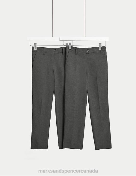 Marks & Spencer Kids 2pk Slim Leg Slim Waist School Trousers Clothing Grey 20VTD9091 - Marks and Spencer outlet