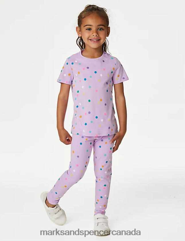 Clothing 20VTD9203 Cool Pink Kids Marks & Spencer Cotton Rich Spotted Top & Bottom Outfit - Marks and Spencer online