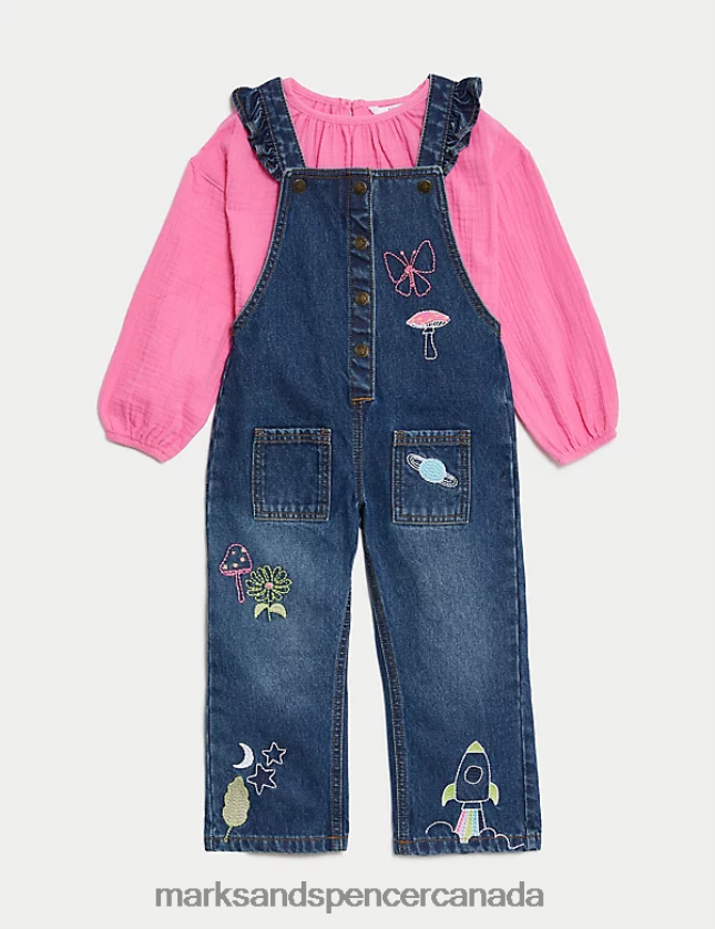 Clothing 20VTD9221 Denim Kids Marks & Spencer Pure Cotton Dungaree Outfit - Marks and Spencer Canada locations