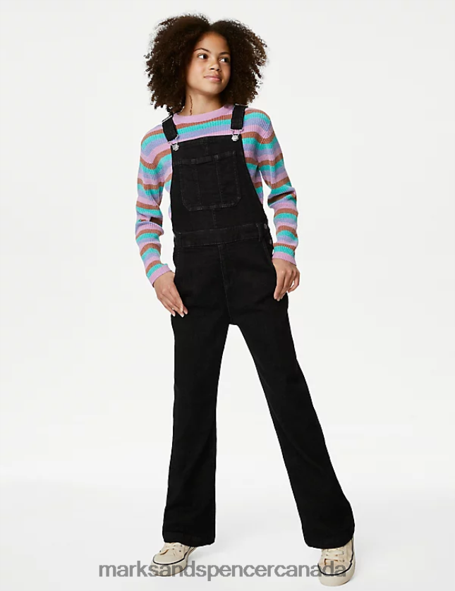 Clothing 20VTD9273 Black Kids Marks & Spencer Denim Flared Dungarees - Marks and Spencer outlet