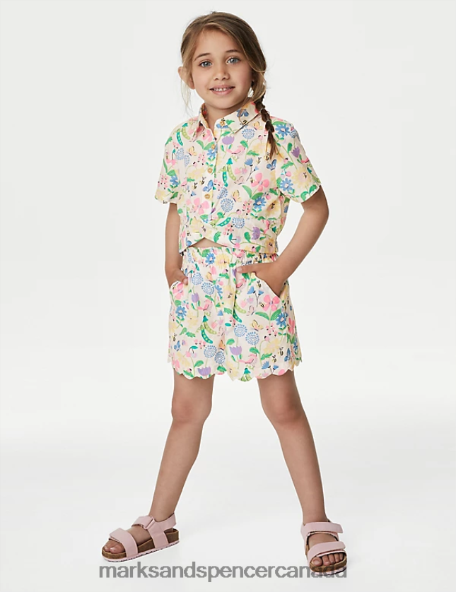 Clothing 20VTD9452 Multi Kids Marks & Spencer Pure Cotton Floral Top & Bottom Outfit - Marks and Spencer Canada locations