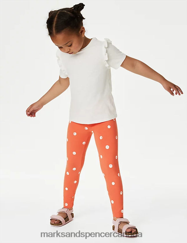 Marks and Spencer Canada - Clothing 20VTD9483 Coral Mix Kids Marks & Spencer 2pc Cotton Blend Spotted Top & Bottom Outfit