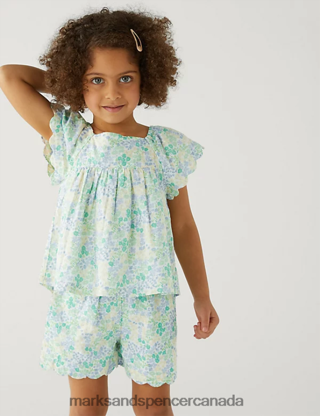 Marks and Spencer sale - Clothing 20VTD9575 Multi Kids Marks & Spencer 2pc Pure Cotton Floral Top & Bottom Outfit