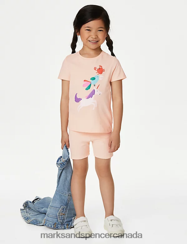 Clothing 20VTD9622 Light Peach Kids Marks & Spencer Cotton Rich Unicorn Top & Bottom Outfit - Marks and Spencer Canada locations