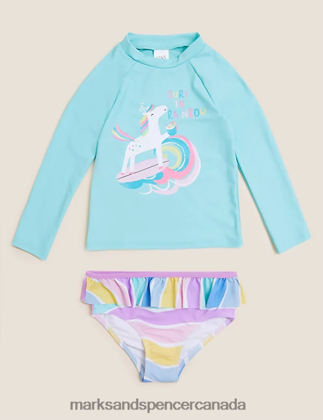 Marks and Spencer sale - Clothing 20VTD9946 Aqua Kids Marks & Spencer 2pc Unicorn Rash Vest Set