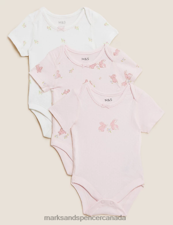 Marks and Spencer Canada - Kids Pink Mix Clothing Marks & Spencer 3pk Pure Cotton Patterned Bodysuits 20VTD7744