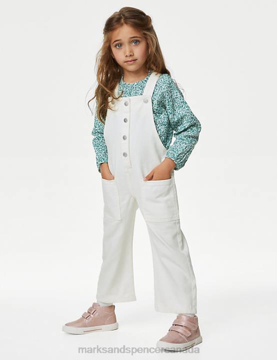 Marks & Spencer Kids Pure Cotton Floral Top & Bottom Outfit Clothing Cream 20VTD9095 - Marks and Spencer outlet