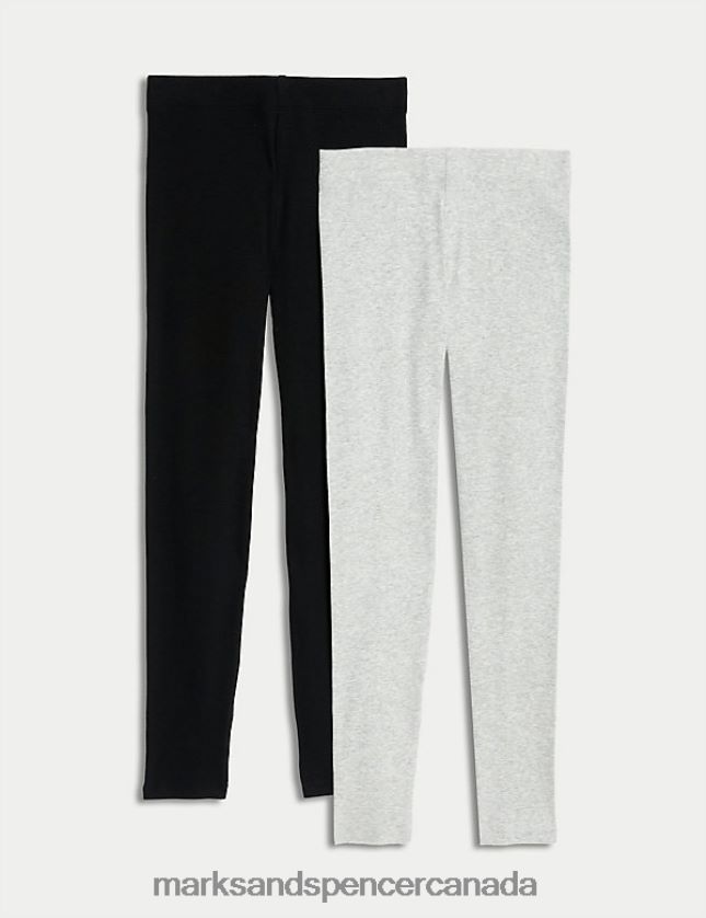 Marks and Spencer sale - Clothing 20VTD9174 Black Mix Kids Marks & Spencer 2pk Cotton Rich Ribbed Leggings