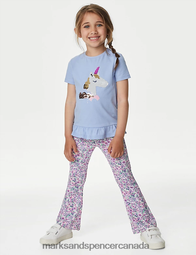 Clothing 20VTD9176 Multi Kids Marks & Spencer Cotton Rich Floral Ribbed Flared Leggings - Marks and Spencer online