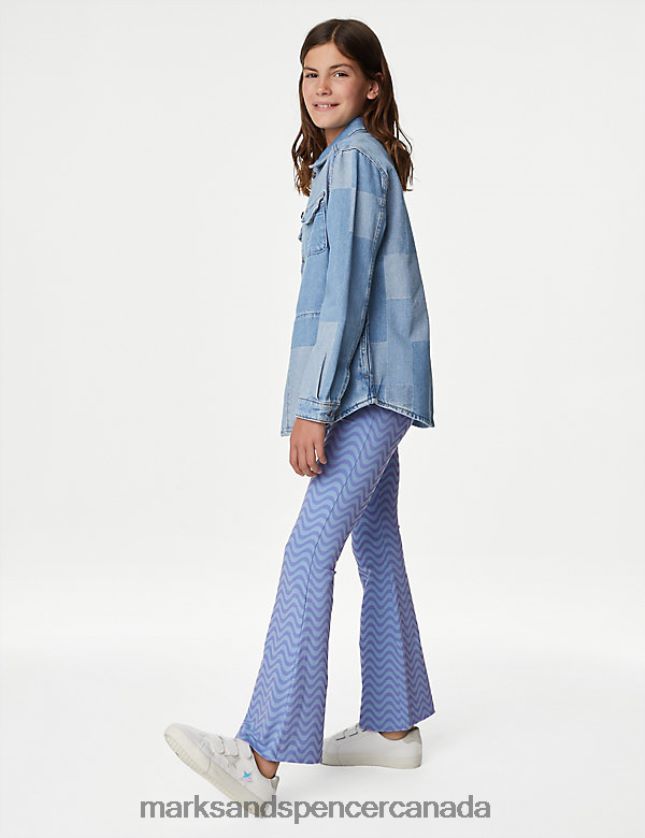 Marks and Spencer near me - Clothing 20VTD9260 Blue Mix Kids Marks & Spencer Cotton Rich Wave Print Flared Leggings