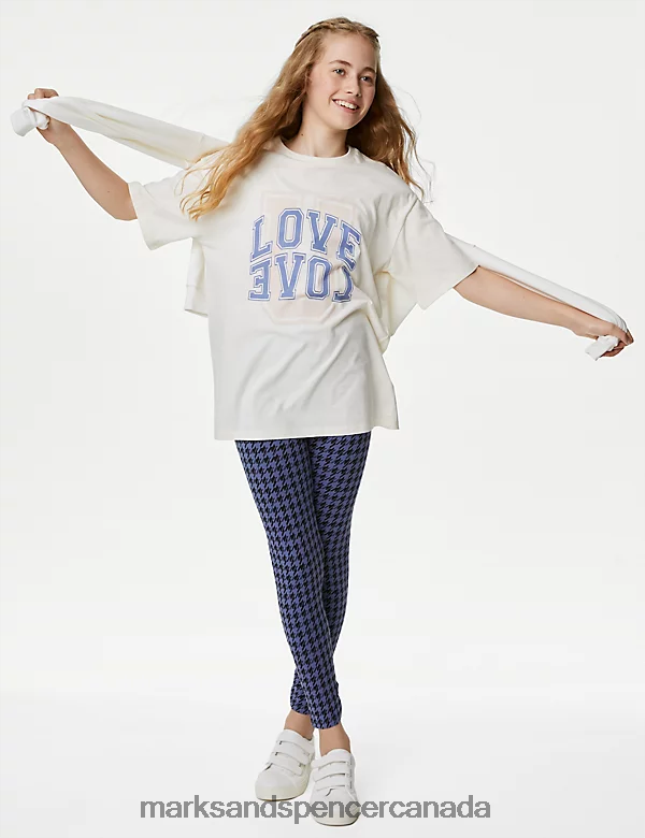 Clothing 20VTD9599 Blue Mix Kids Marks & Spencer Cotton Rich Dogtooth Leggings - Marks and Spencer outlet