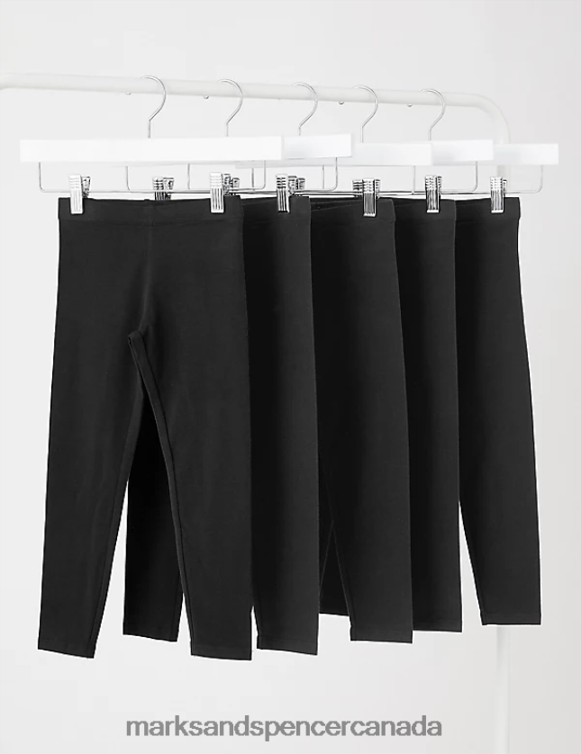 Marks and Spencer Canada - Clothing 20VTD9628 Black Kids Marks & Spencer 5pk Cotton Rich Leggings