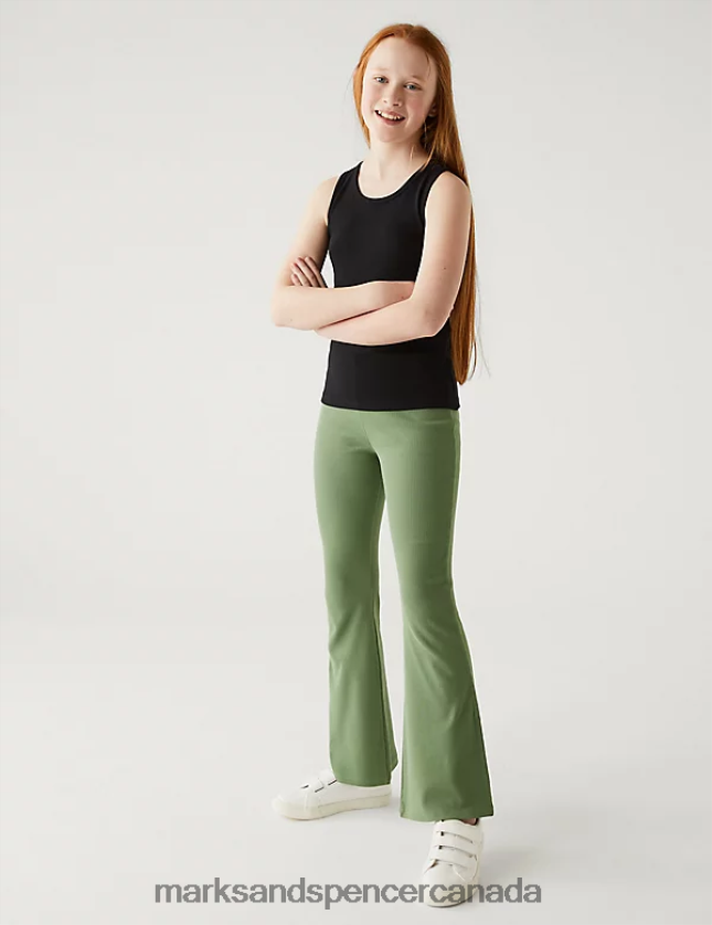 Clothing 20VTD9717 Khaki Kids Marks & Spencer Cotton Rich Flared Ribbed Leggings - Marks and Spencer Canada locations