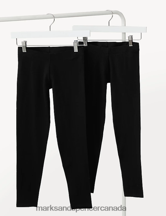 Marks and Spencer sale - Clothing 20VTD9765 Black Kids Marks & Spencer 2pk Cotton Rich Leggings