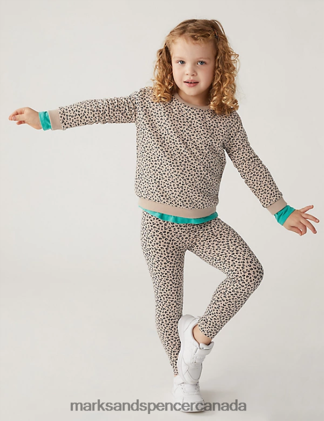 Marks and Spencer sale - Clothing 20VTD9867 Beige Kids Marks & Spencer Cotton Rich Animal Print Leggings