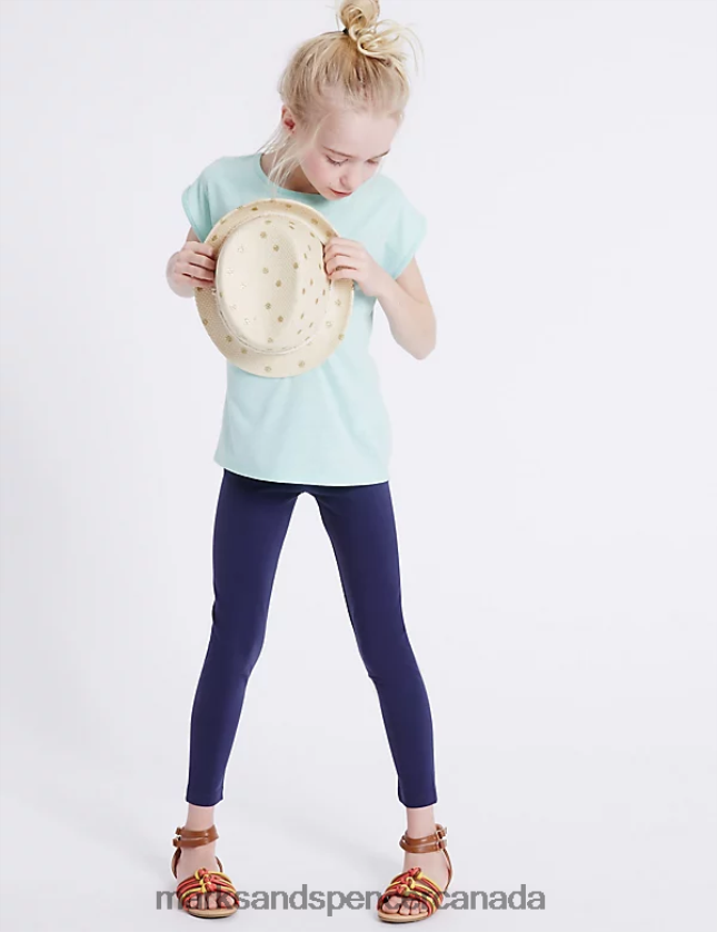 Marks and Spencer sale - Clothing 20VTD9949 Navy Kids Marks & Spencer StayNEW Cotton Rich Leggings with Stretch