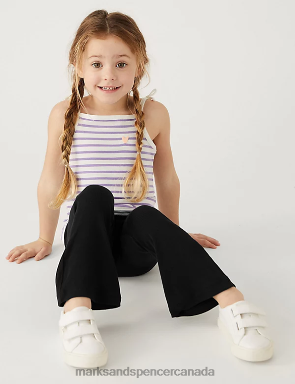 Kids Black Clothing Marks & Spencer Cotton Rich Ribbed Flared Leggings 20VTD8996 - Marks and Spencer Canada locations