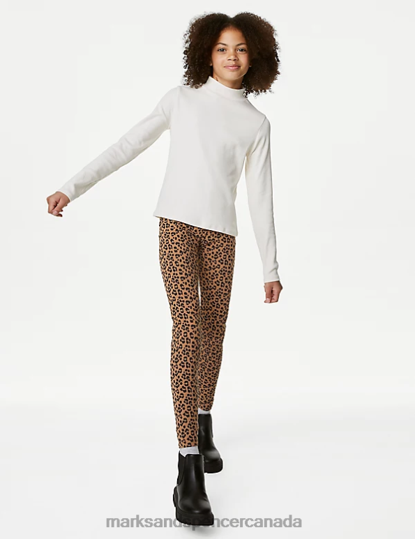 Marks and Spencer Canada - Kids Brown Mix Clothing Marks & Spencer Cotton Rich Animal Print Leggings 20VTD8863