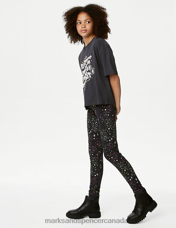 Marks and Spencer sale - Kids Charcoal Clothing Marks & Spencer Cotton Rich Paint Splat Stars Leggings 20VTD8941