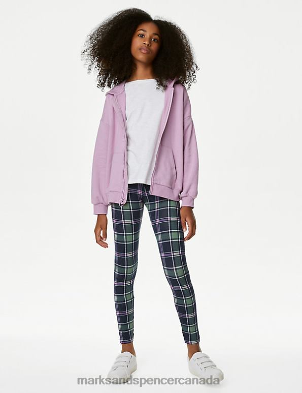 Kids Green Mix Clothing Marks & Spencer Cotton Rich Tartan Leggings 20VTD8987 - Marks and Spencer online