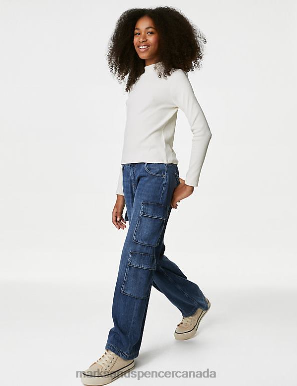 Kids Med Blue Denim Clothing Marks & Spencer 90's Baggy Low Rise Denim Cargo Jeans 20VTD8949 - Marks and Spencer outlet