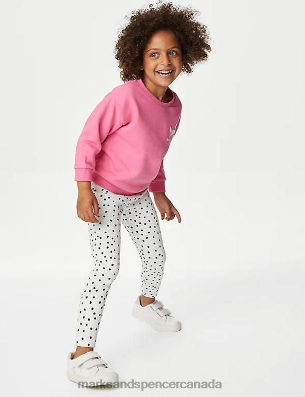 Kids White Clothing Marks & Spencer Cotton Rich Spotted Leggings 20VTD8860 - Marks and Spencer outlet