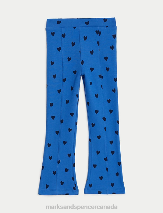 Marks & Spencer Kids Cotton Rich Heart Print Flared Leggings Clothing Mid Blue 20VTD9031 - Marks and Spencer online