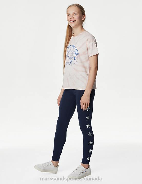 Marks and Spencer Canada - Marks & Spencer Kids Cotton Rich Stars Leggings Clothing Navy 20VTD9051