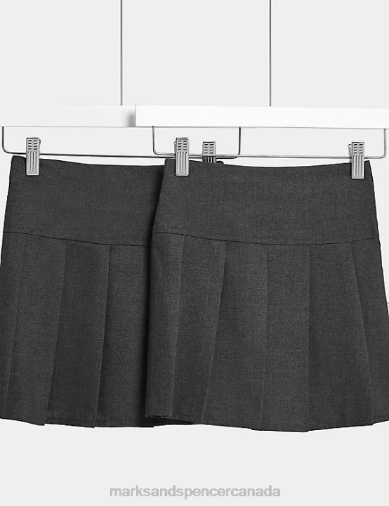 Marks and Spencer sale - Marks & Spencer Kids 2pk Plus Fit Pleated School Skirts School Uniform Grey 20VTD9168