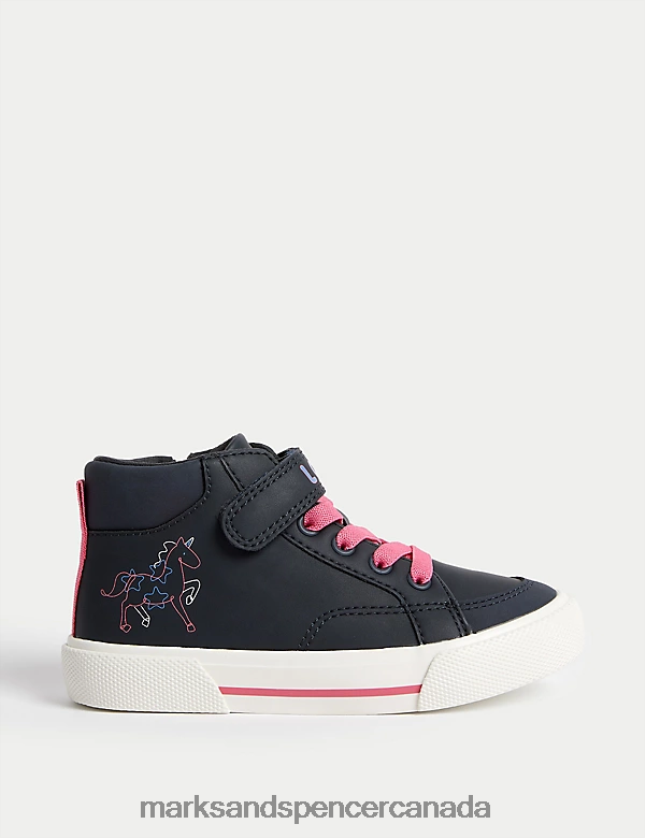 Footwear 20VTD9227 Navy Kids Marks & Spencer Freshfeet Unicorn High Top Trainers - Marks and Spencer online