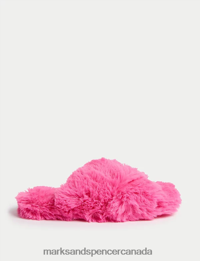 Footwear 20VTD9303 Pink Kids Marks & Spencer Faux Fur Slippers - Marks and Spencer Canada locations