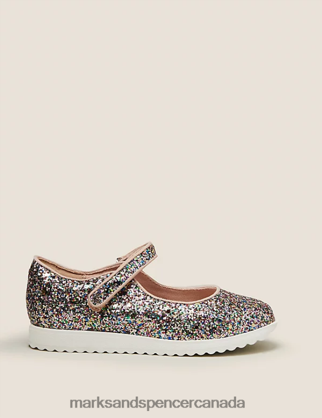 Marks and Spencer Canada - Footwear 20VTD9451 Multi Kids Marks & Spencer Riptape Glitter Mary Jane Shoes