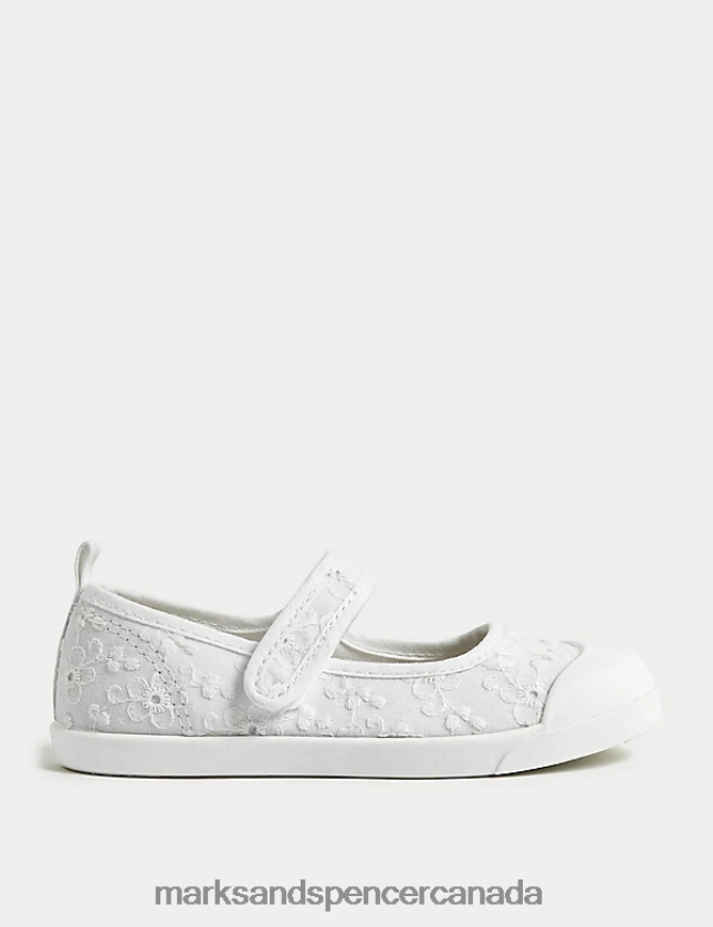 Marks and Spencer Canada - Footwear 20VTD9613 White Mix Kids Marks & Spencer Embroidered Riptape Mary Jane Shoes