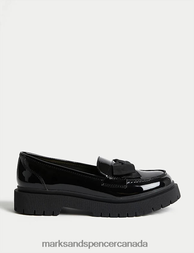 Marks and Spencer near me - Footwear 20VTD9618 Black Kids Marks & Spencer Patent Freshfeet Bow Loafers