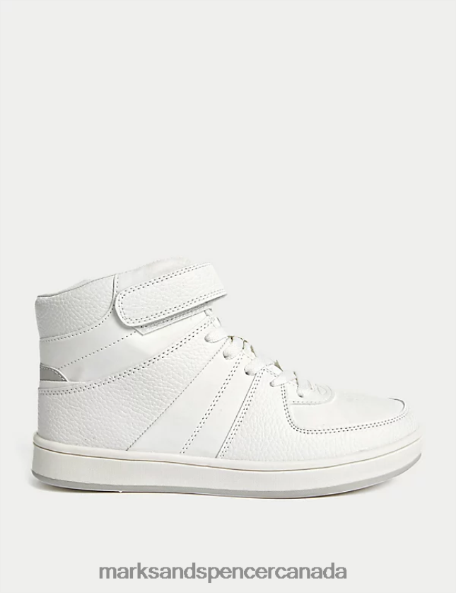 Marks and Spencer sale - Footwear 20VTD9620 White Mix Kids Marks & Spencer Freshfeet Riptape High Top Trainers