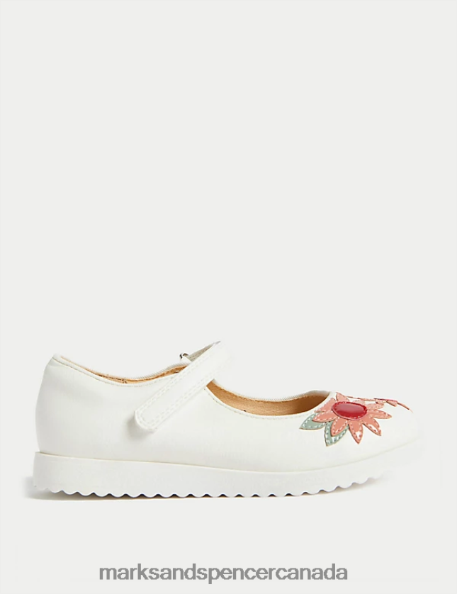 Footwear 20VTD9626 White Mix Kids Marks & Spencer Floral Riptape Mary Jane Shoes - Marks and Spencer Canada locations