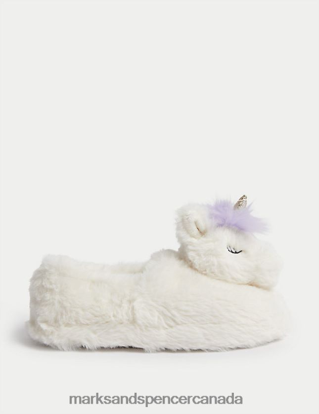 Footwear 20VTD9662 Cream Kids Marks & Spencer Unicorn Slippers - Marks and Spencer outlet