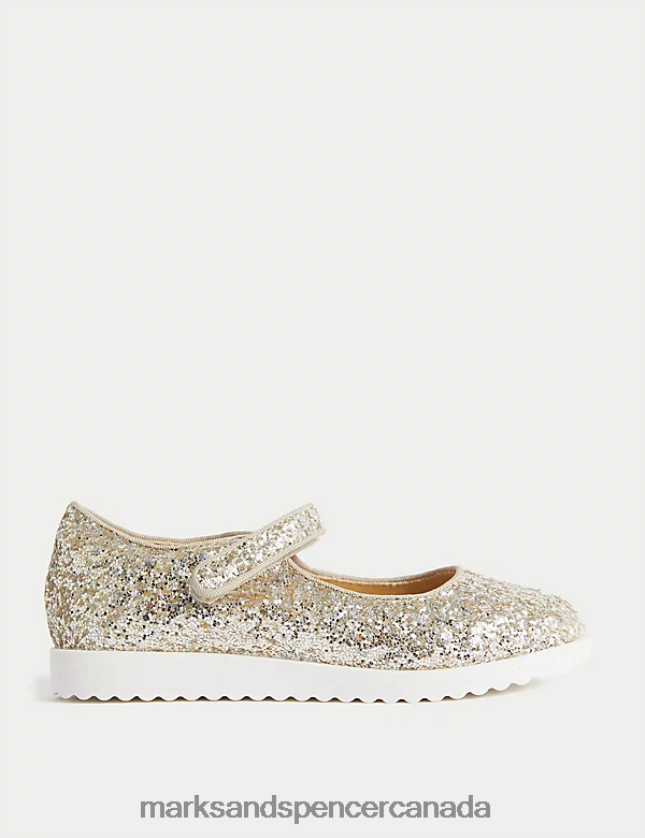 Footwear 20VTD9716 Gold Kids Marks & Spencer Glitter Mary Jane Shoes - Marks and Spencer Canada locations