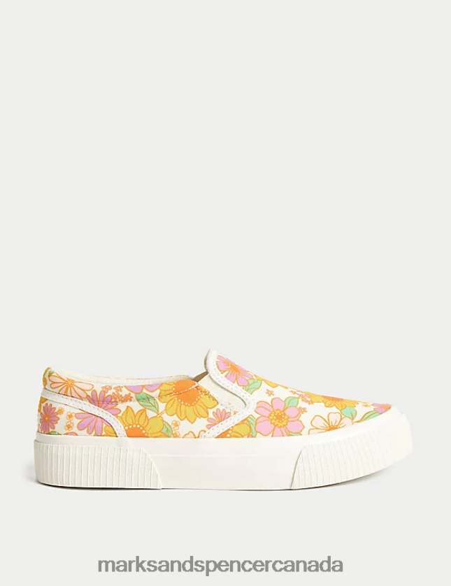 Marks and Spencer Canada - Footwear 20VTD9730 Multi Kids Marks & Spencer Canvas Floral Slip-on Pumps