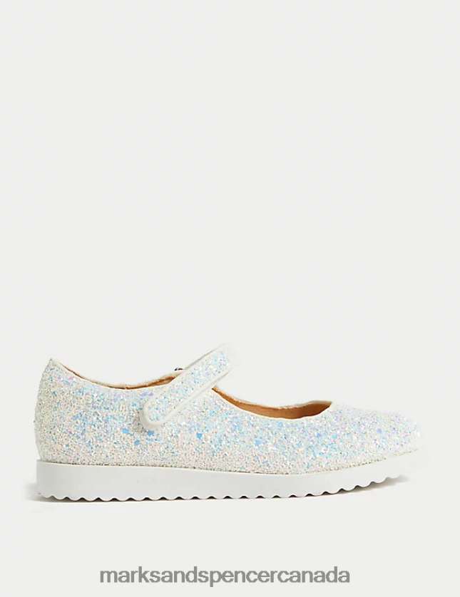 Marks and Spencer Canada - Footwear 20VTD9775 White Kids Marks & Spencer Glitter Riptape Mary Jane Shoes