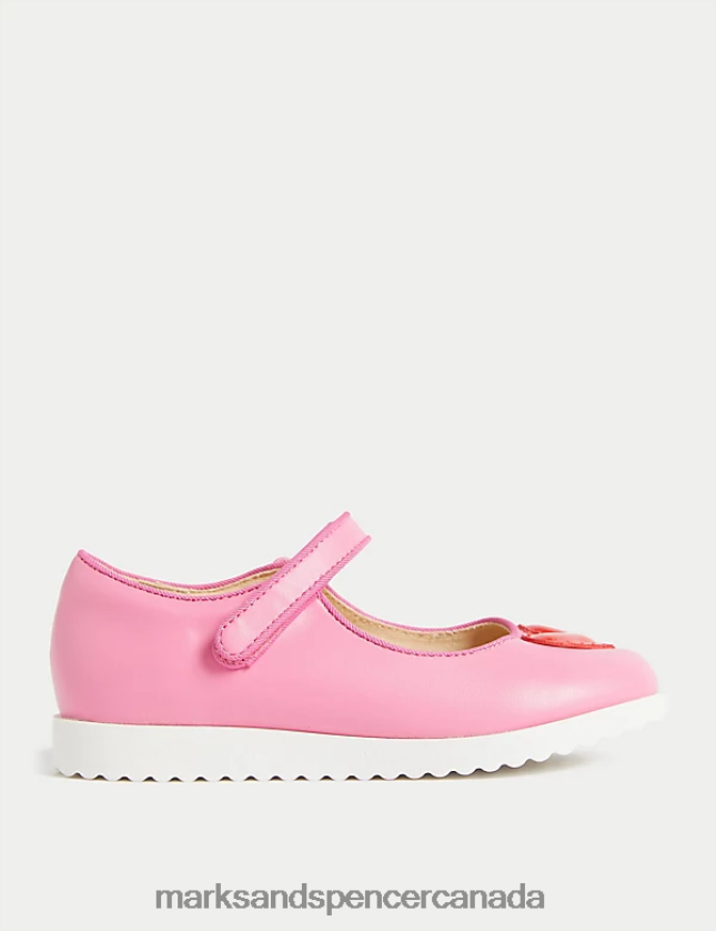 Footwear 20VTD9796 Pink Kids Marks & Spencer Riptape Heart Mary Jane Shoes - Marks and Spencer outlet