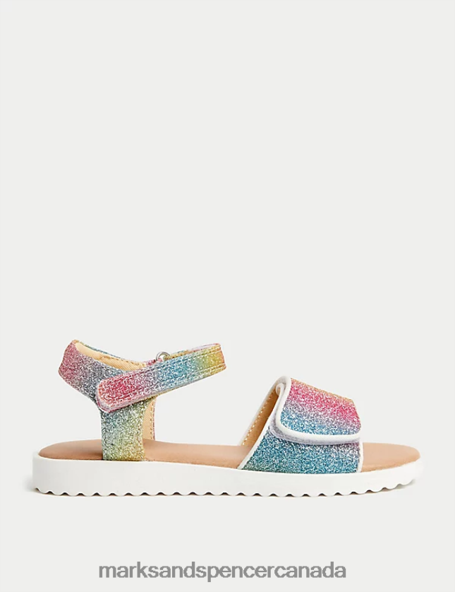 Marks and Spencer Canada - Footwear 20VTD9798 Multi Kids Marks & Spencer Rainbow Glitter Riptape Sandals