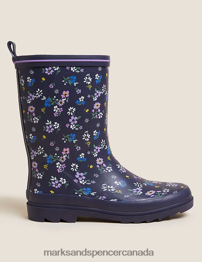 Footwear 20VTD9854 Navy Mix Kids Marks & Spencer Floral Wellies - Marks and Spencer Canada locations