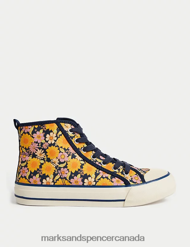 Marks and Spencer Canada - Footwear 20VTD9859 Navy Mix Kids Marks & Spencer Canvas Floral High Tops