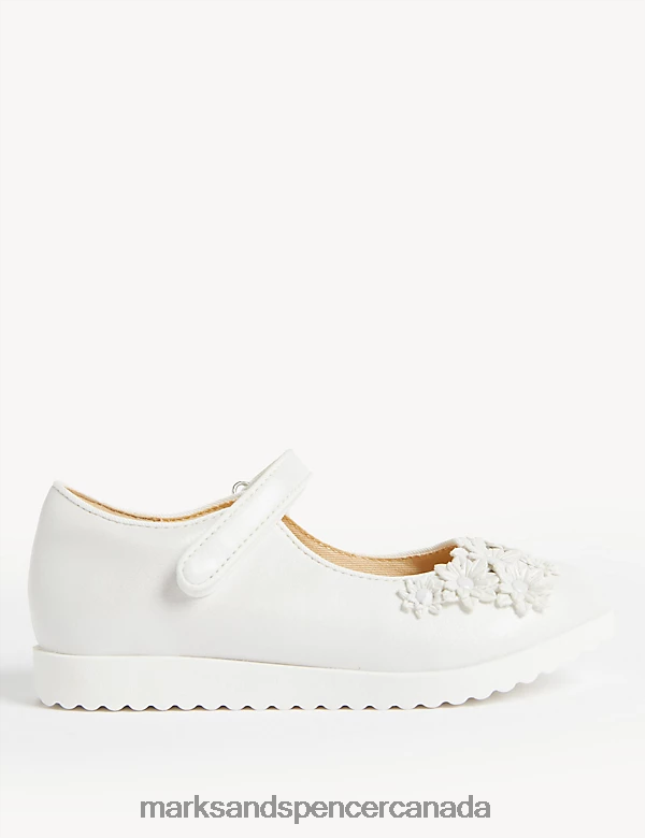 Marks and Spencer Canada - Footwear 20VTD9897 White Kids Marks & Spencer Floral Riptape Mary Jane Shoes