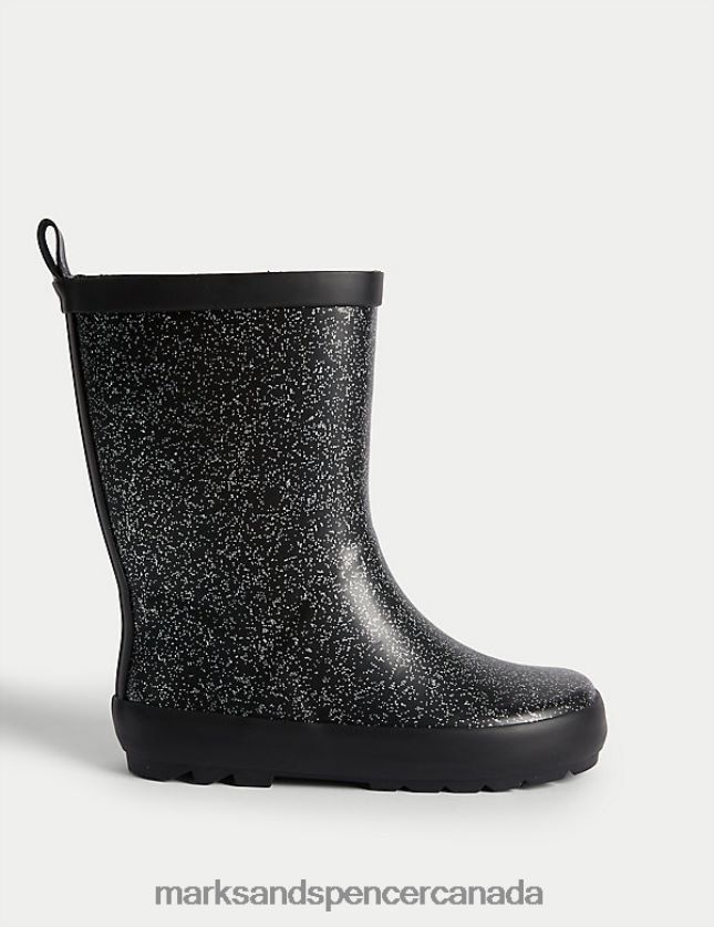 Marks and Spencer sale - Footwear 20VTD9899 Black Kids Marks & Spencer Freshfeet Glitter Wellies