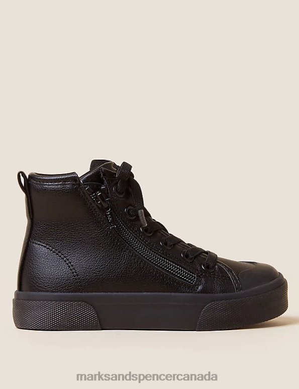 Marks and Spencer near me - Kids Black Footwear Marks & Spencer Freshfeet Zip High Tops 20VTD8690